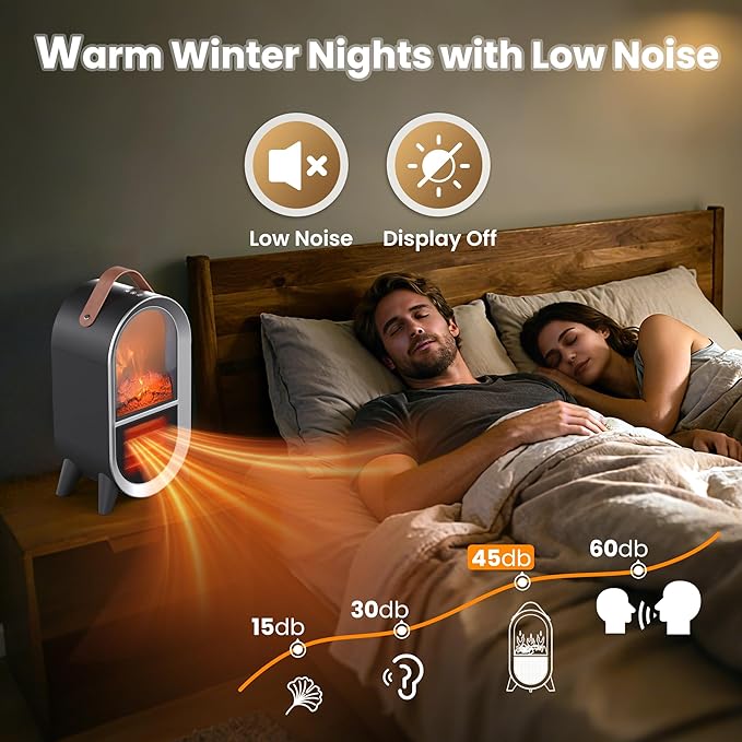 Portable Electric Fireplace Heater, 1500W/750W Mini Space Heater for Indoor Use with 3D Flame, Thermostat, Carry Handle, Overheat & Tipover Protection, for Home Office Bedroom Desk, Black