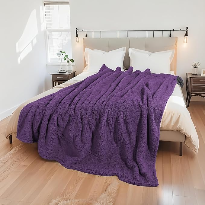 Electric Heated Blanket Twin Size 62"×84" with 9 Heating Levels & 1-10Hs Auto Off, Heating Blankets Double Sided Plush Sherpa, Energy Efficient, Machine Washable, Dark Purple