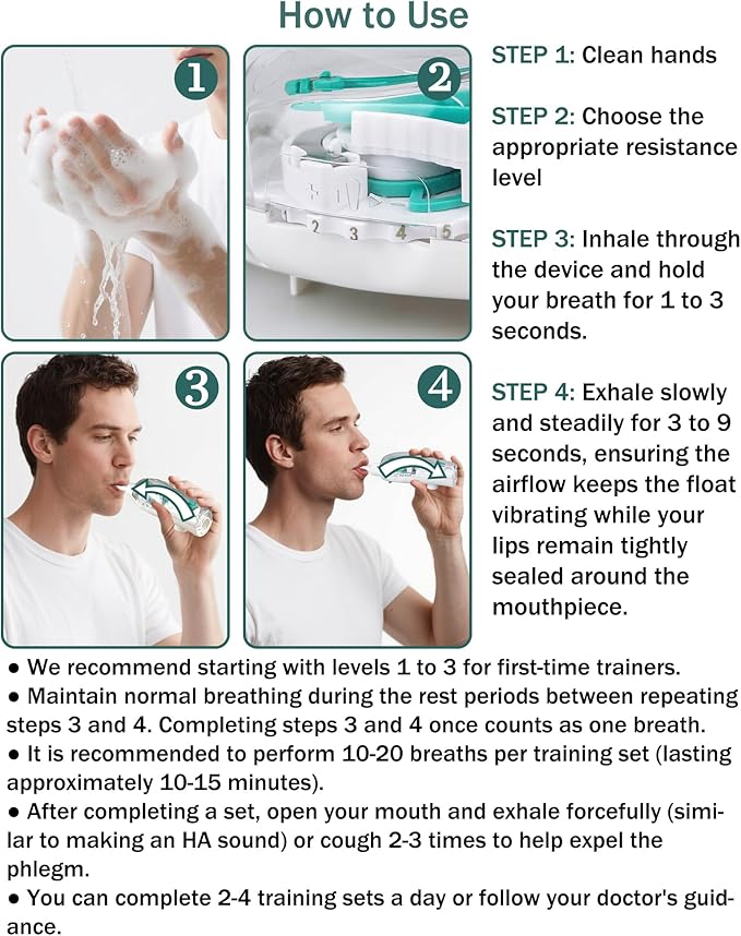 Breathing Exercise Device for Lungs - Flutter Valve Mucus Removal Device - Breath Trainer Green