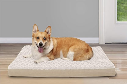 FurHaven Supportive Cooling Memory Foam Classic Mattress Dog Bed with Washable & Removable Cover - Plush Faux Fur/Suede Mattress - Cream, Dogs Up to 55 lbs - Large