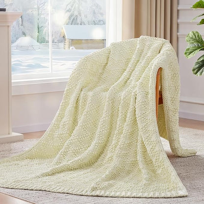 Knitted Weighted Blanket for Adult, Chunky Knit Weighted Throw for Sleep 50"*60" 7lbs, Cooling Breathable Heavy Blanket for Hot Sleepers, Machine Washable Blanket for Room Decor(Cream White)