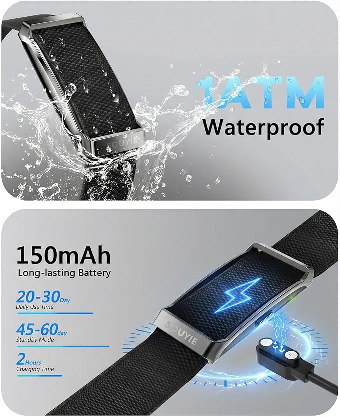 Smart Bracelet for Men Women, Health Activity Fitness Trackers, 24/7 Continuous Heart Rate/Blood Pressure/HRV/Stress Monitor, 24H Sleep Tracker, 170+ Sports Modes Smart Wristband with Free APP 2 Bands