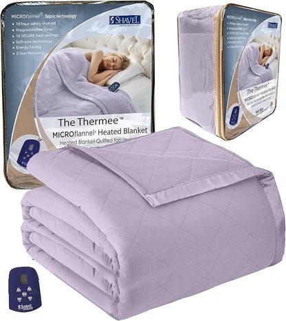 Thermee Micro Flannel Blanket Full Size Heated Blanket with 10 settings, Programable Heating Blanket, Luxuriously Soft Heated Throw Blanket, Rapid Heating Thermal Blanket, Warm Blanket - Lilac