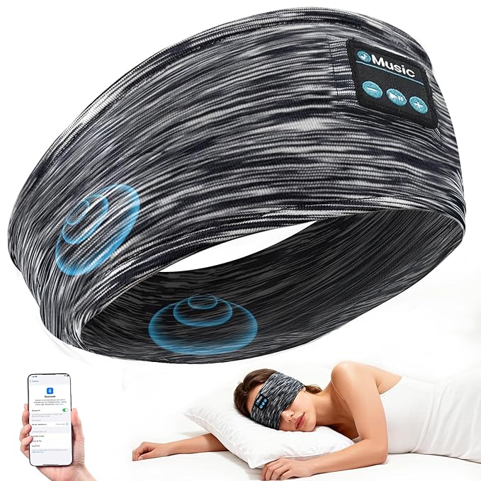 Sleep Headband Headphones,Bluetooth Headbands with Ultra-Thin Speakers for Side Sleepers, Sleep Mask, Wireless Music Headband for Running, Gym, Travel & Focus, Ideal Gift for Men Women Teens