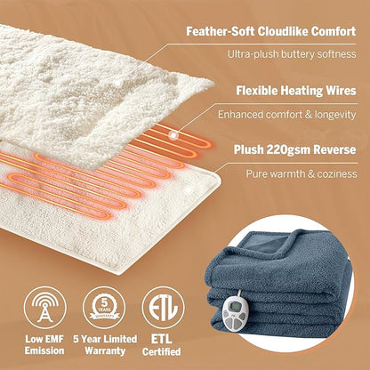 Serta Heated Blanket, Electric Full Size Blanket, Soft, Warm, Fuzzy Heating Blanket Full for Office, Couch, 1-12 hr Auto Shut Off Timer, 10 Lv Heat Setting, ETL Certified, Full 77" x 84" Navy