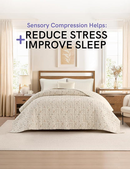 YnM 25lbs Weighted Blanket for Adults, Linen Heavy Bed Throw Blanket with Cooling Glass Beads for All Season Use, Ideal for ~240lbs (60x80 Inches, Queen, Botanical)