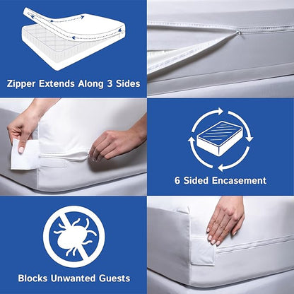 Split Queen Mattress Encasement 30" x 80" (2PCs) - Waterproof Zippered Protector Hypoallergenic Premium Quality Cover for Adjustable Beds and Split Mattresses (11"-16" Depth)
