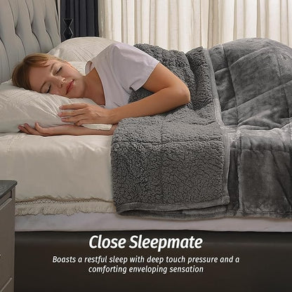 Wemore Sherpa Fleece Weighted Blanket for Adult, 20 lbs Dual Sided Cozy Fluffy Heavy Blanket, Ultra Fuzzy Throw Blanket with Soft Plush Flannel Top, 80 x 87 inches, Grey on Both Sides