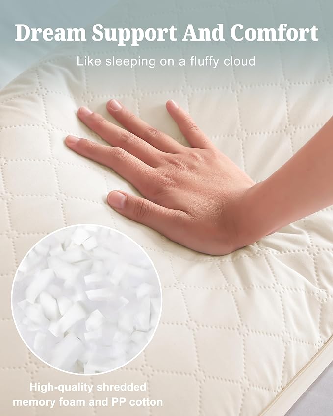 YZ HOME Long Body Pillow for Adults - Firm Body Pillow Insert with Shredded White Memory Foam, Adjustable Height, Soft Support for Side Sleeping, Pregnant Women, Washable (Beige, 20x54 Inch)