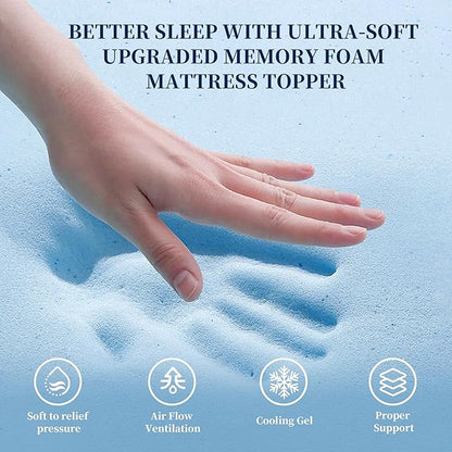 2 Inch Twin Mattress Topper Memory Foam Mattress Topper Twin Size Egg Crate Foam with Cooling Gel, Plush Feel Breathable Pressure Relief Matress Pad for Bedroom, College, RV, Cooling Blue