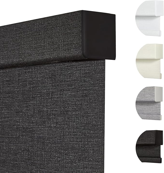 Persilux Custom Size Free-Stop Cordless Blinds for Indoor Windows with Cover, Window Shades Blackout Roller Blinds, Thermal Insulated Fabric UV Protection for Kitchen, Office, Living Room, Black