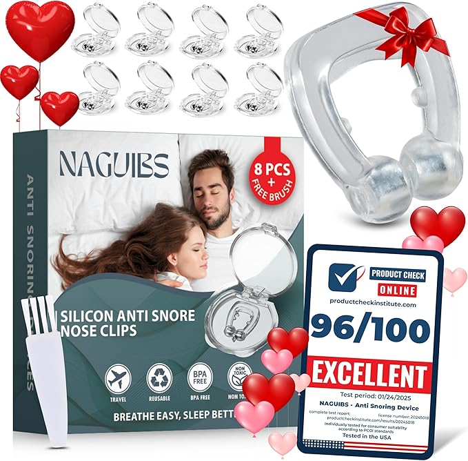 Valentines Day Gift Premium 8 Pack Anti Snoring Devices Snore Stopper Magnet Silicone Nose Clips Efective Snoring Solution Support Breathing Enhance Sleep Experience for Quieter Sleep aid