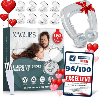Valentines Day Gift Premium 8 Pack Anti Snoring Devices Snore Stopper Magnet Silicone Nose Clips Efective Snoring Solution Support Breathing Enhance Sleep Experience for Quieter Sleep aid