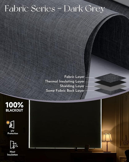 Graywind Motorized Roller Shades Work with Alexa Google Smart Blackout Shades with Remote Insulated Triple Weaved Fabric Window Blinds with Valance for Smart Home Office, Customized Size (Dark Grey)