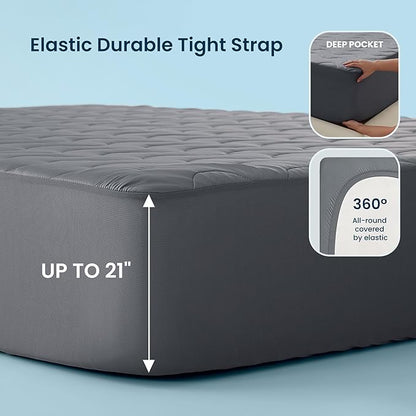 Sleep Zone Cooling Mattress Protector California King, Waterproof Bedding Pad for Hot Sleepers, Soft & Breathable Mattress Topper, Deep Pocket Mattress Cover，Hotel Quality (Dark Grey，California King)