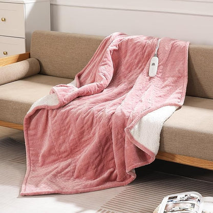 Twin Electric Blanket 62"x84" Heating Blanket Twin, Wheat Pattern Ultra-Soft Flannel & Thick Sherpa with 5 Heat Settings & 10 Hour Auto Shut-Off, ETL & FCC Certified, Machine Washable Home Use, Pink