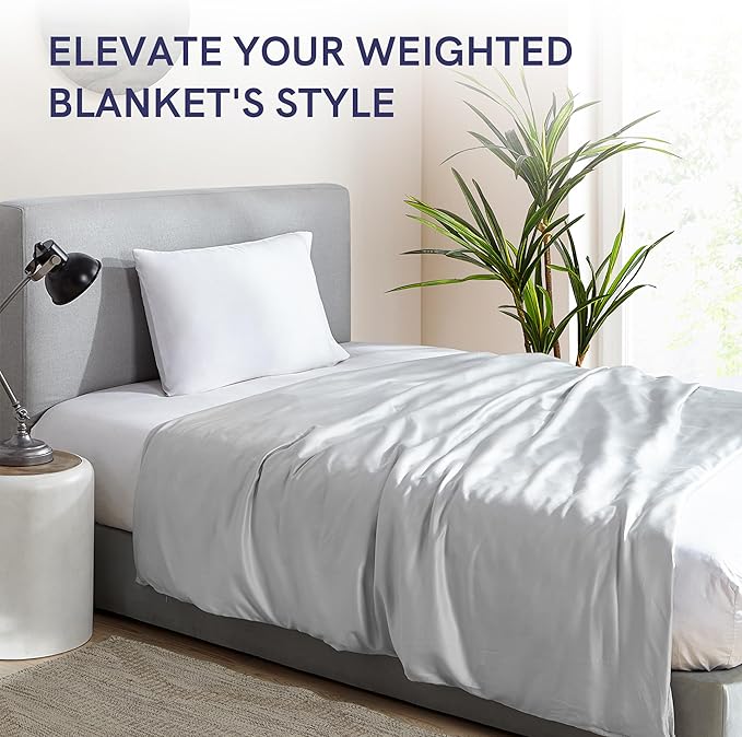 YnM Exclusive Cooling Duvet Cover for Weighted Blankets with 16 Strings (Light Grey, 60"x80")
