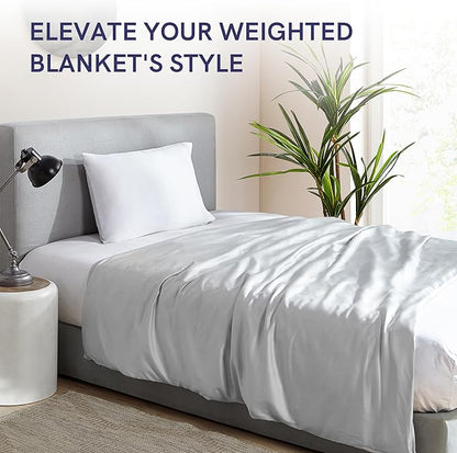 YnM Exclusive Cooling Duvet Cover for Weighted Blankets with 16 Strings (Light Grey, 60"x80")