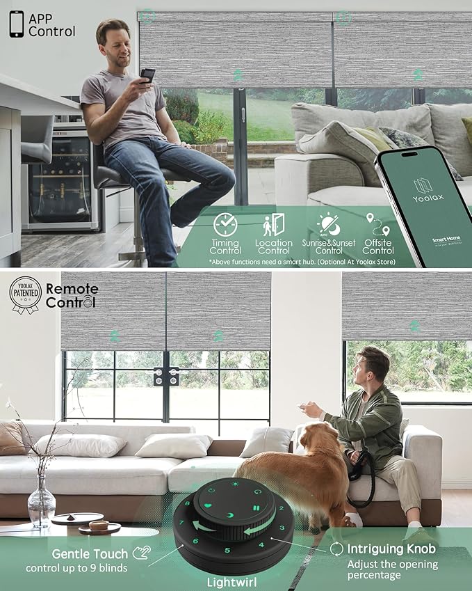 Yoolax Motorized Blinds with Remote, Smart Blinds for Windows Blackout Automatic Shades Work with Alexa Remote Control Roller Window Shades with Valance, Custom Size (Foggy Grey)