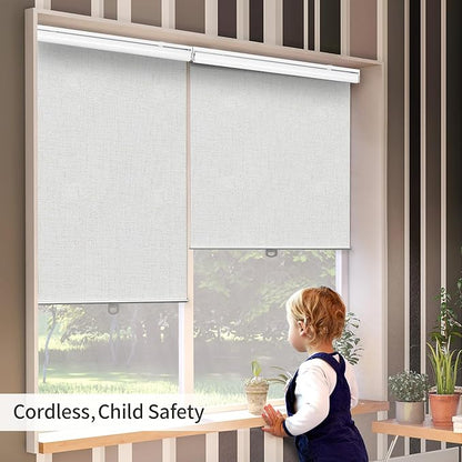 GENIMO 100% Blackout Roller Window Shades, Window Blinds Cordless with Thermal Insulated, UV Protection Fabric, Mini French Door Blinds for Home, Office, Bedroom, Easy to Install, Linen, 37" W X 72" H
