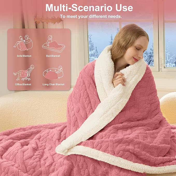 Heated Blanket Twin Size 62"X84" Pink - Soft Thick Warm Sherpa Electric Blanket for Winter with 5 Fast Heating Levels & 10hrs Auto Off for Women Gift, Overheating Protection for Office Bed