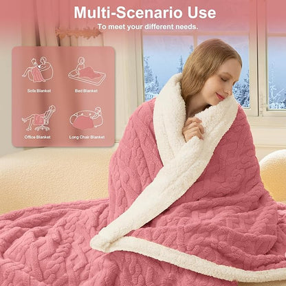 Heated Blanket Twin Size 62"X84" Pink - Soft Thick Warm Sherpa Electric Blanket for Winter with 5 Fast Heating Levels & 10hrs Auto Off for Women Gift, Overheating Protection for Office Bed