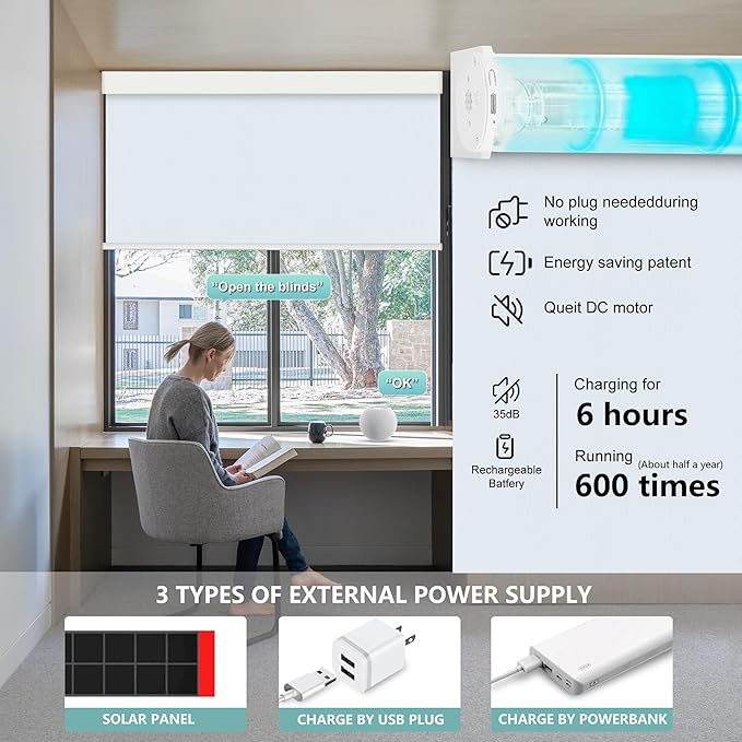 Aprilsmart Motorized Blinds with Remote,Compatible with Apple HomeKit Alexa Google Home- Voice and app Control,Motorized Roller Shades 100% Blackout Custom Size (Vinyl White-12)