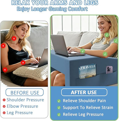 Lap Desk Pillow with Removable Cover Adjustable Angle Gaming & Machine Washable Reading Pillow for Adults Multipurpose Laptop Bed Tray with Arms for Working