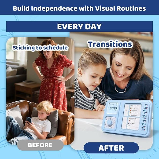 3-in-1 Visual Timer & ADHD Tool for Kids & Adults, Visual Schedule for Kids with Autism, Task Timer with Chore Chart Board, Daily Checklist for Home, School, Classroom, Desk