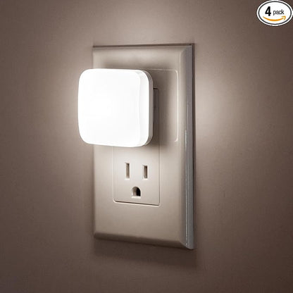 Briignite LED Night Lights Plug into Wall, 4 Pack Nightlights with Light Sensor Dusk to Dawn, 0.3W Square Plug in Night Light for Kids, 5000K Cool White Night Light for Bathroom Bedroom Kitchen
