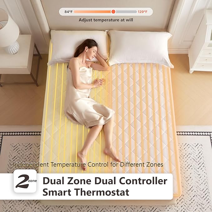 Wapaneus Heated Mattress Pad Queen Size 10 Heat Settings & Dual Control with 1-12 Hours Timer Auto Off,Deep Pocket Fits up to 18",Microfiber Bed Warmer,ETL Listed Machine Washable,60"x80"