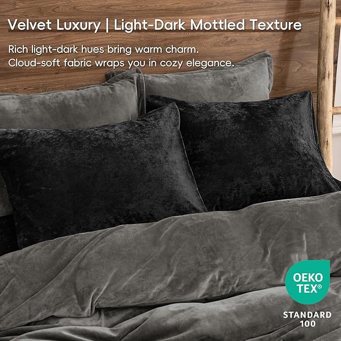 PHF Truly Velvet Pillowcases King Size, No Insert, 2 Pack Ultra Soft Breathable Pillow Shams Covers with Envelope Closure, 20" X 36" Luxury Cozy Warm Fuzzy Flannel Pillow Cases, Black