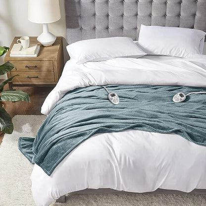 Serta Luxuriously Soft Plush Electric Blanket Fast Heating Cozy Cover, Safety Auto Shut Off Timer, Low EMF, Multi Heat Setting, ETL Certified, Machine Washable, Dark Teal Queen (90 in x 84 in)