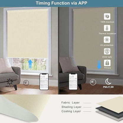 Bringnox Motorized Blinds with Remote,100% Blackout Smart Roller Blinds Compatible with Apple Homekit Google Home and Alexa Via HUB,and Customized (Safari Stone-07)
