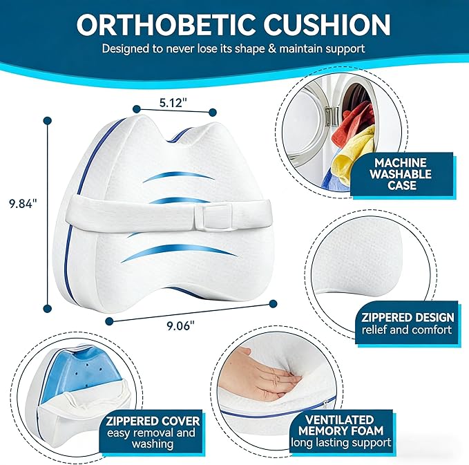 QISHFEN Knee & Leg Pillows Foam Support Pillow for Sleeping for Back Pain,Leg Pillow for Sleeping On Side, Memory Foam Cushion Knee Support Pillows,Pregnancy Pillow Removable (with Strap)