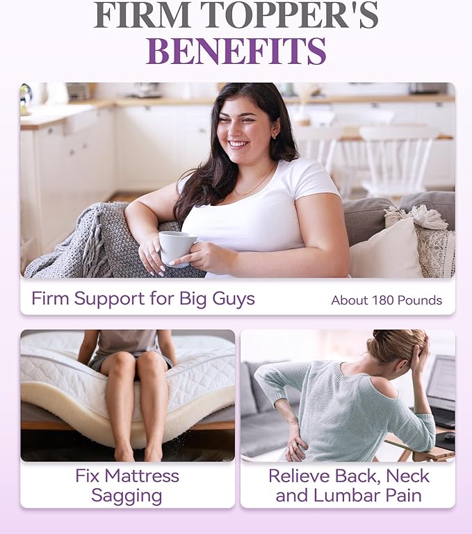 SINWEEK 3 Inch Firm Full Mattress Topper with Cooling Gel Memory Foam & Ventilated Cover - Stretch Straps & Anti-Slip Bottom, CertiPUR-US Certified, Pressure Relief for Back/Stomach/Side Sleepers