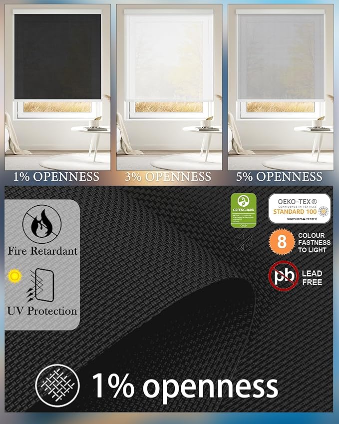 Motorized Blinds with Remote Cordless Automatic Motorized Shades Custom Blinds for Windows Smart Curtains Compatible with Alexa Google Home(3% Solar Black,W32 x H72in)
