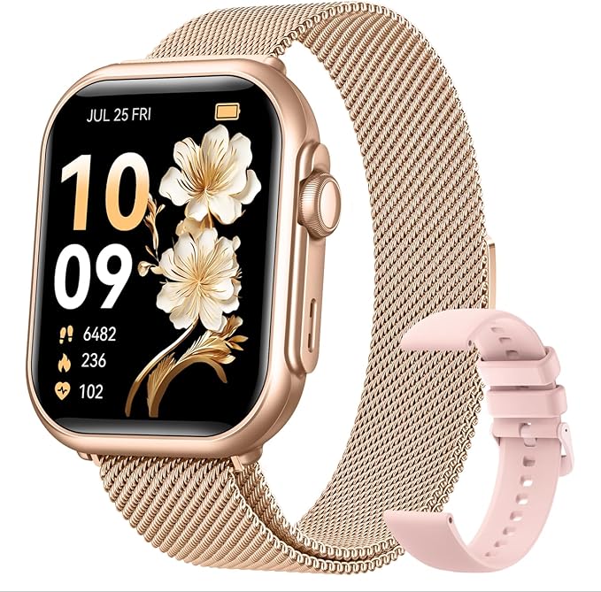 Smart Watch for Android/iPhone, 5ATM Fitness Watches for Women with 110+ Sports Modes, Bluetooth Calls/Messages/App Notifications, Health Monitor Blood Pressure/Heart Rate/SpO2/Sleep, Gifts for Women
