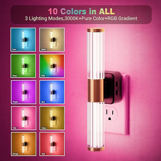 JandCase Night Light, Night Lights Plug into Wall, Color Changing Nightlight RGB with Dusk to Dawn Sensor, Vanity Light Bar for Hallway, Bathroom, Rooms