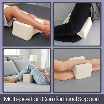 Remedy Knee Pillow for Side Sleepers - Contoured Memory Foam Leg Pillow for Back Pain, Spine Alignment, and Sciatica, Hip, and Joint Relief - Elevation Cushion with Washable Cover (Off-White)