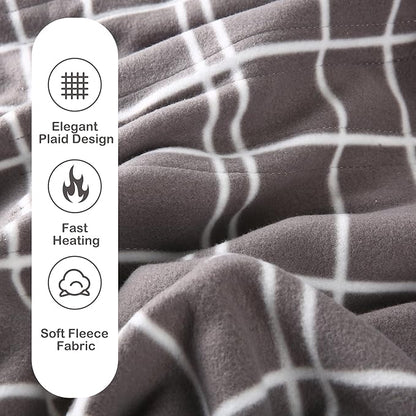 Electric Heated Blanket Queen Size 84"x90", Dual Controllers & Heating Zones, Soft Fleece for Bed, 10 Hs Auto Off & 4 Heating Levels, Machine Washable, Gifts for Family-Plaid Pattern, Light Gray