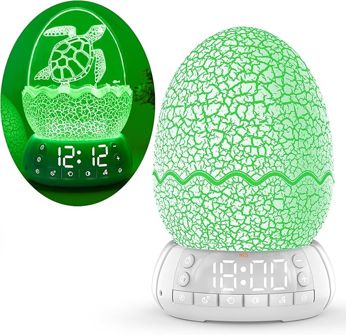 Turtle Smart Clock with Bluetooth Speaker & Mood Light 2 Alarm Settings + 20 White Noise Songs + 11 Color LED Egg Lamp Touch Control & Dimmable for Bedroom, Nursery, Home Office (Ocean)