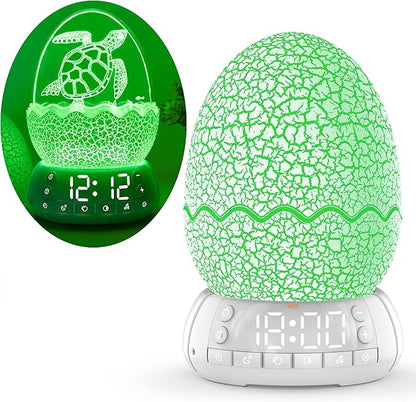 Turtle Smart Clock with Bluetooth Speaker & Mood Light 2 Alarm Settings + 20 White Noise Songs + 11 Color LED Egg Lamp Touch Control & Dimmable for Bedroom, Nursery, Home Office (Ocean)