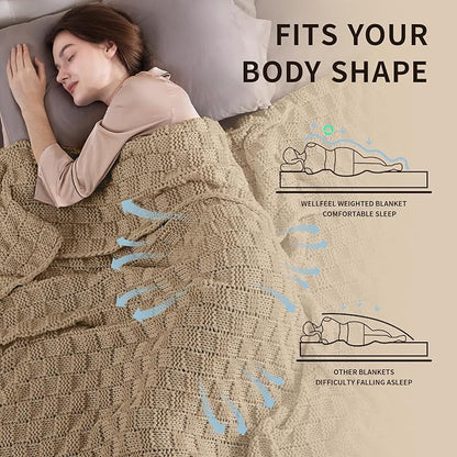 Knitted Weighted Blanket for Adult, No Beads Heavy Blanket 60” x 80'' 17lbs, Breathable Chunky Knit Blanket, Cooling Weighted Blanket for Hot Sleepers, Christmas Home Decor (Camel)