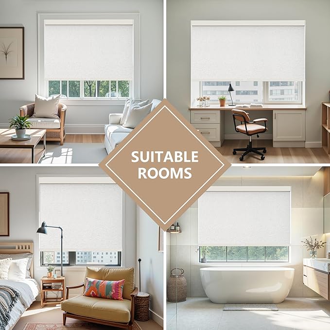 AOSKY Linen Roller Blinds Shades for Indoor Windows Pull Down Cordless Blackout Black Out Window Shade 32.5 Inch Blinds for Home Linen