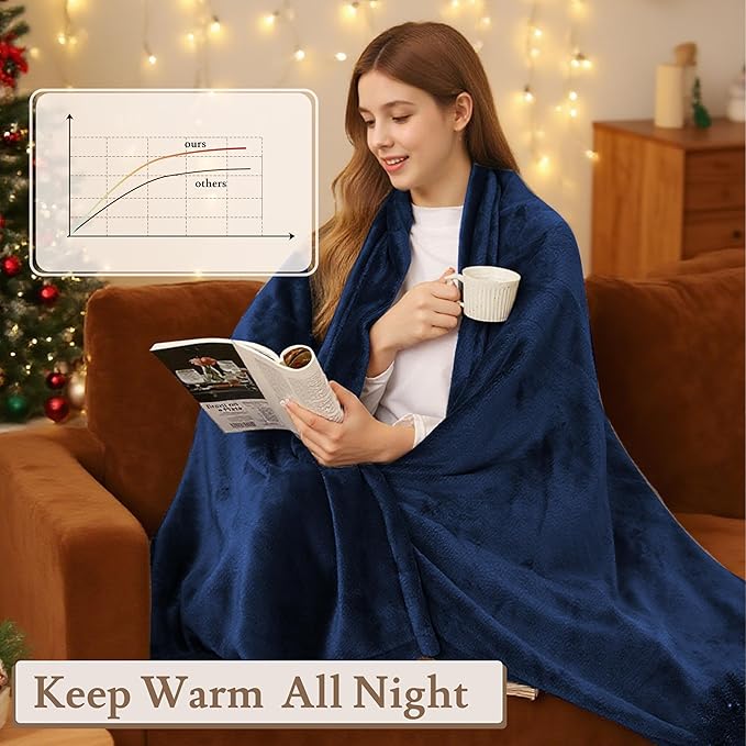 Electric Heated Blanket 72"x84" Full Size Flannel Fleece - 4 Heat Settings & 10H Auto Shut Off for Safe Overnight Use, Fast Heating, Machine Washable for Bed, Couch, Office - Dark Dlue