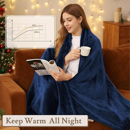 Electric Heated Blanket 72"x84" Full Size Flannel Fleece - 4 Heat Settings & 10H Auto Shut Off for Safe Overnight Use, Fast Heating, Machine Washable for Bed, Couch, Office - Dark Dlue