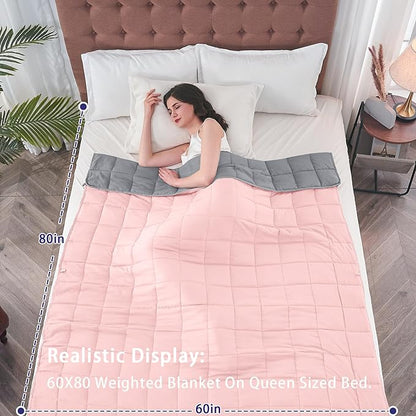 yescool Weighted Blanket for Adults (25 lbs, 60" x 80", Pink Grey) Cooling Heavy Blanket for Sleeping Perfect for 240-260 lbs, Queen Size Breathable Blanket with Premium Glass Bead, Machine Washable
