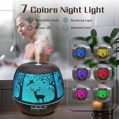 Essential Oil Diffuser for Bedroom,Diffusers for Home with Remote Control,Cool Mist Humidifier Large Room，Ultrasonic Scent Diffuser Waterless Auto Off,7 Colors Light & 3 Mist Modes for Desk Deer