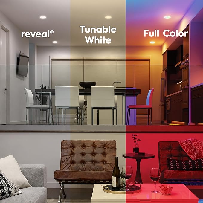 GE Cync Reveal® Smart LED Recessed Downlight, Color Changing WiFi Light, Matter Compatible, Works with Alexa and Google Home, 6in (3-Pack)